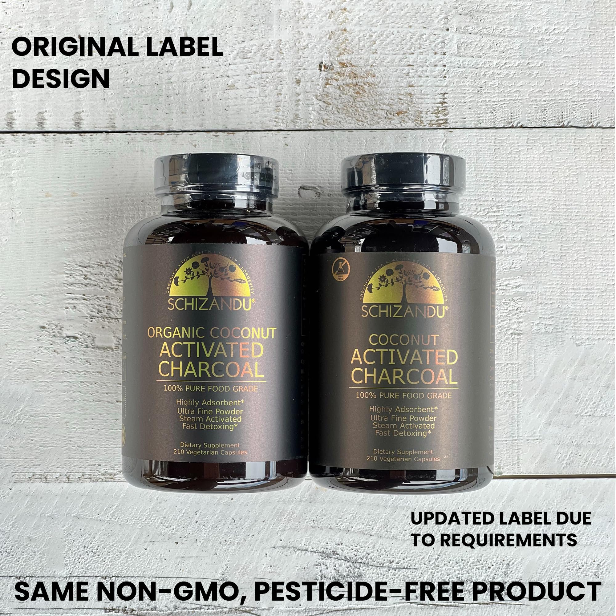 Schizandu Organics boxed packaging with coconut shells illustration.
