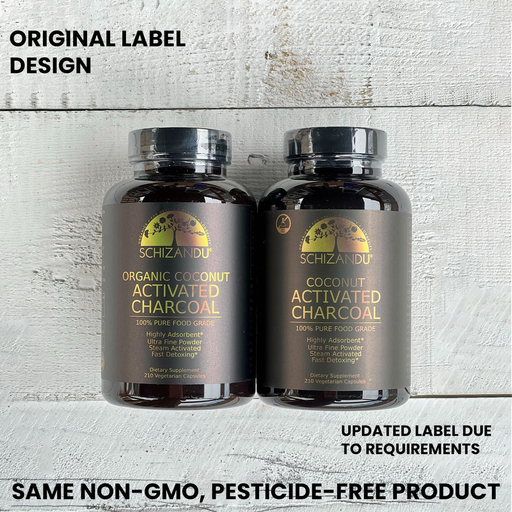 Schizandu Organics boxed packaging with coconut shells illustration.