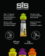 Science in Sport GO gel bottle label highlighting isotonic and sodium content