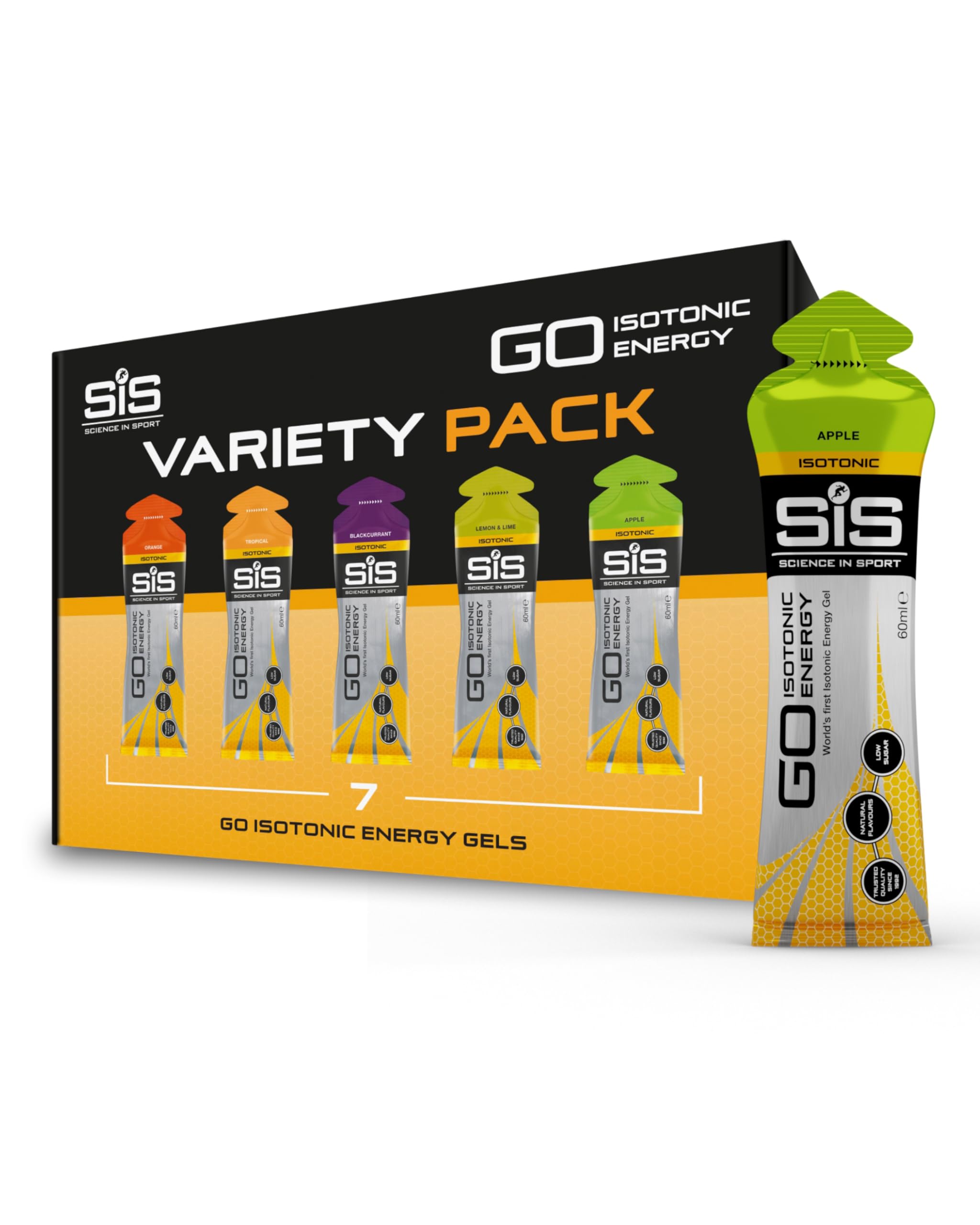 Science in Sport GO isotonic gel pack front view showing quick energy on the move