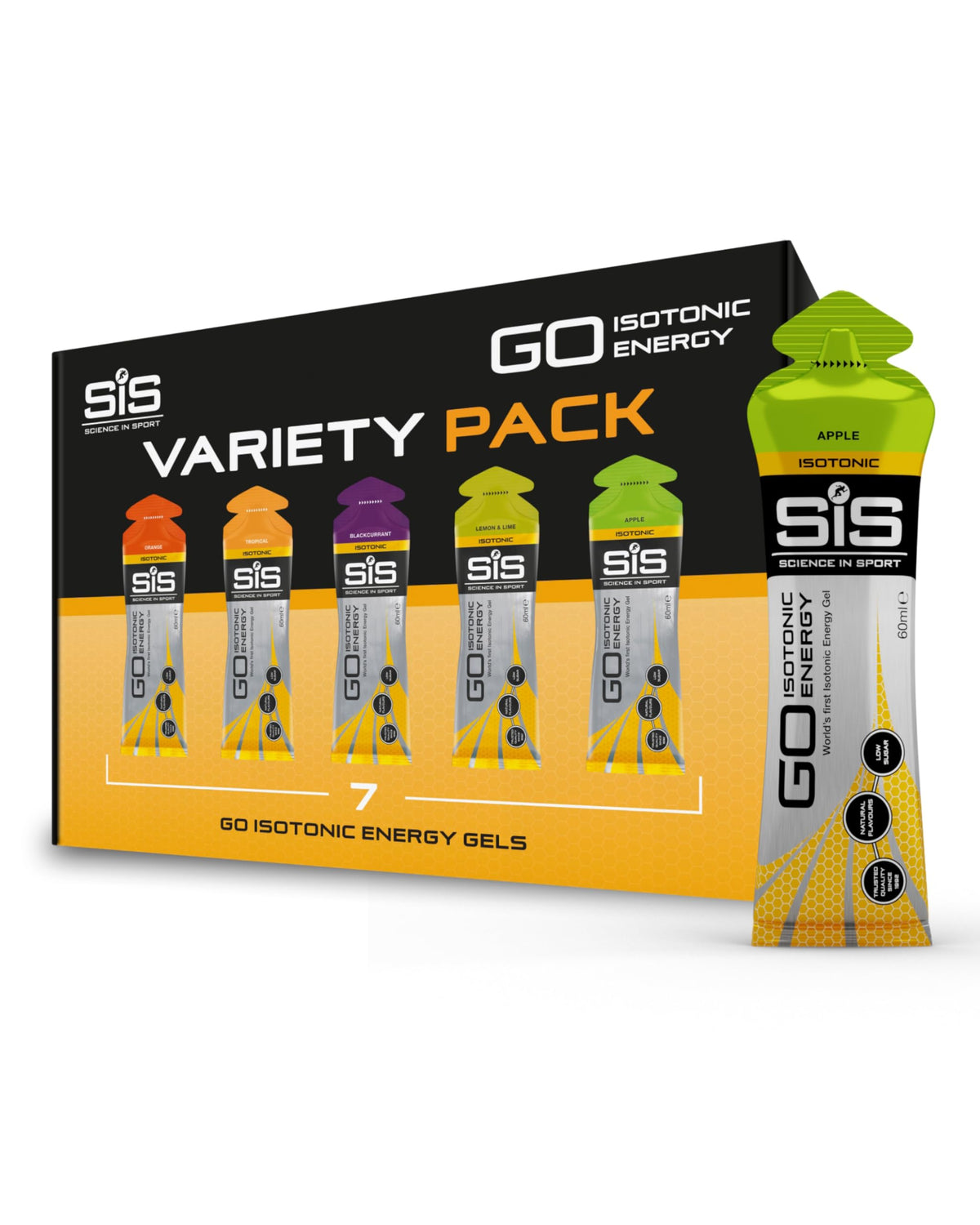 Science in Sport GO isotonic gel pack front view showing quick energy on the move