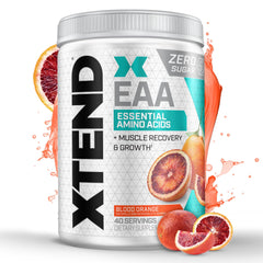 Scivation Xtend EAA orange powder in a tub for lean muscle support and daily recovery.