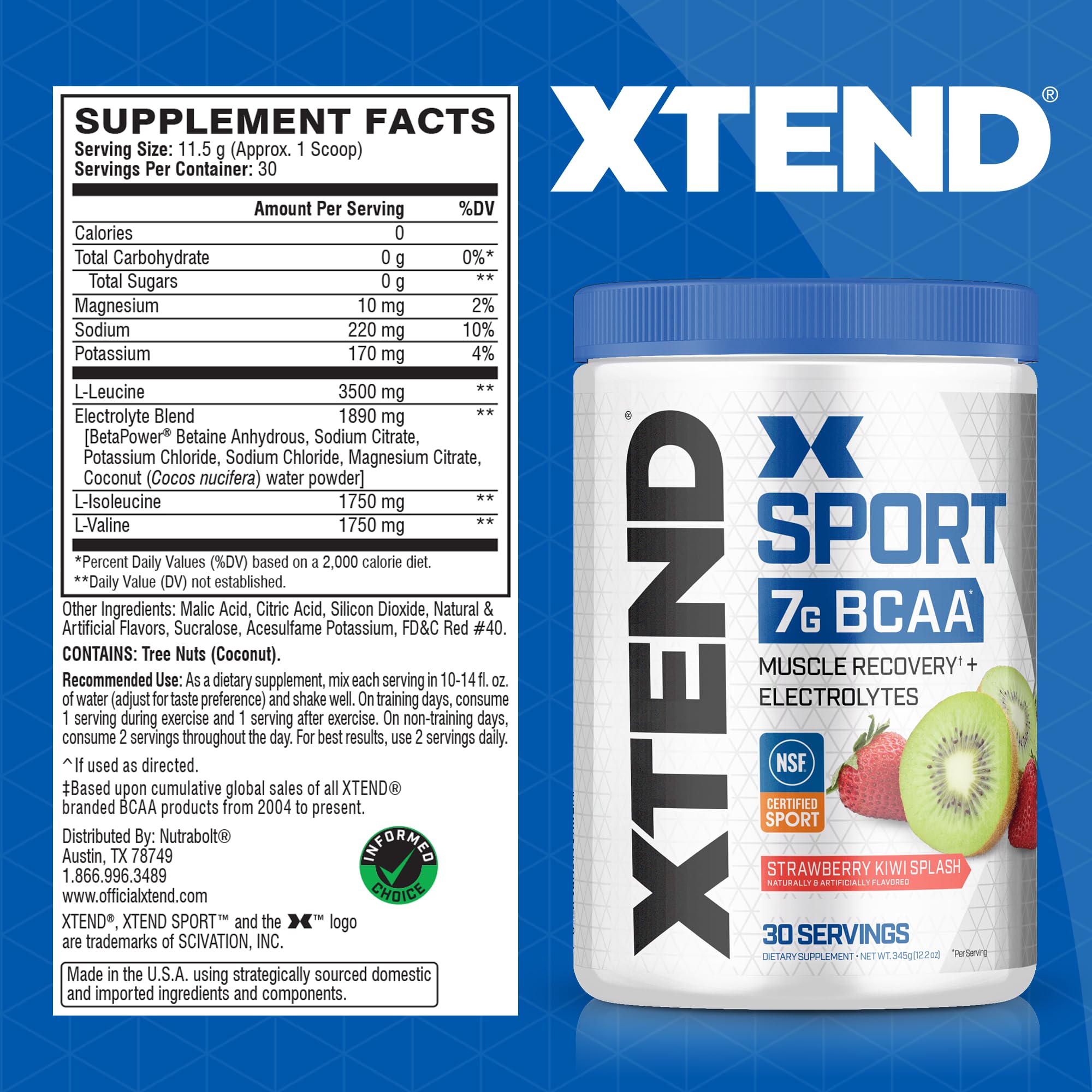 XTEND Sport bottle labeled with Strawberry Kiwi Splash flavor close-up
