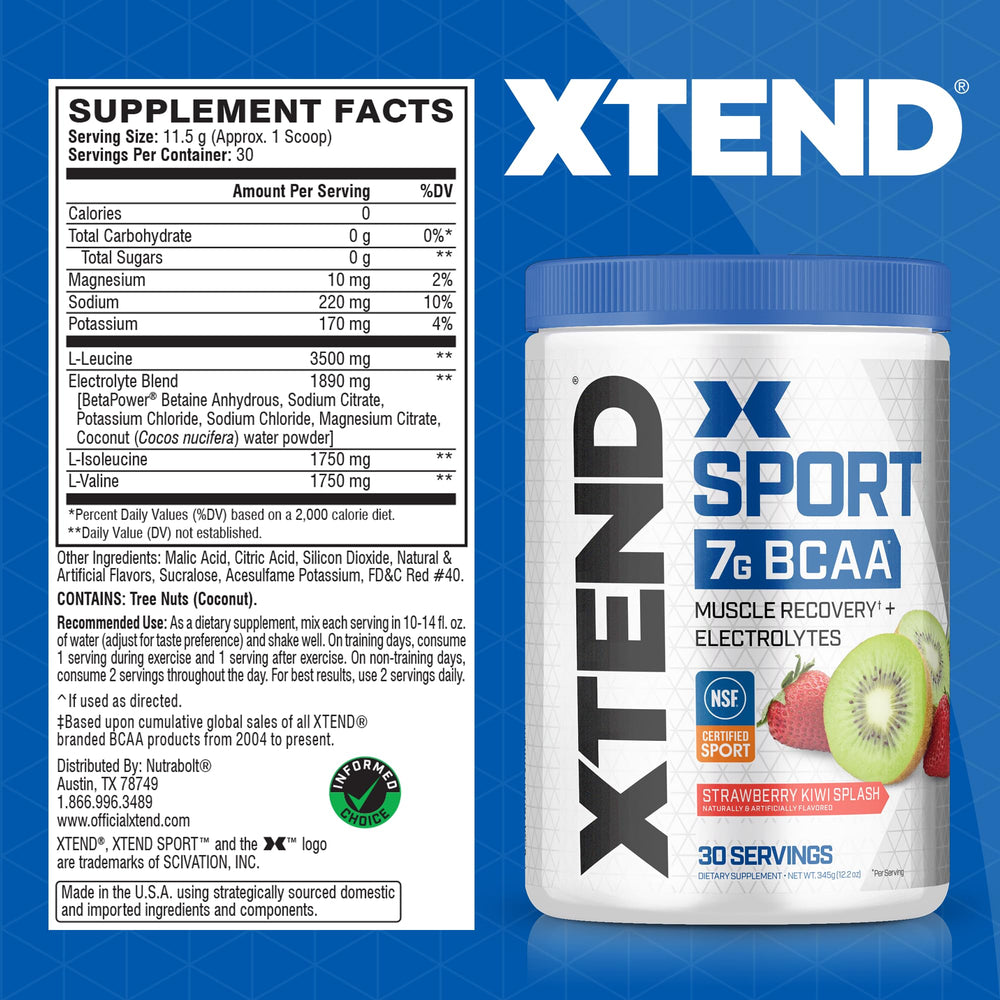 XTEND Sport bottle labeled with Strawberry Kiwi Splash flavor close-up