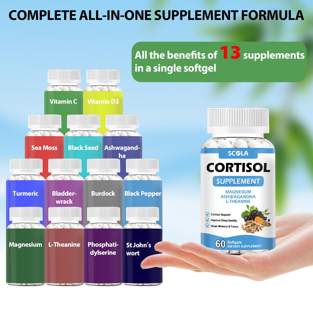 SCOLA ashwagandha and L-Theanine blend promoting natural relaxation.
