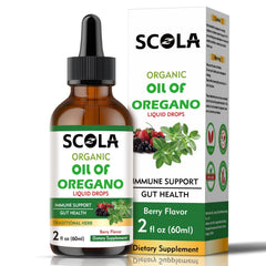 SCOLA Organic Oil of Oregano bottle and dropper for convenient daily dosing