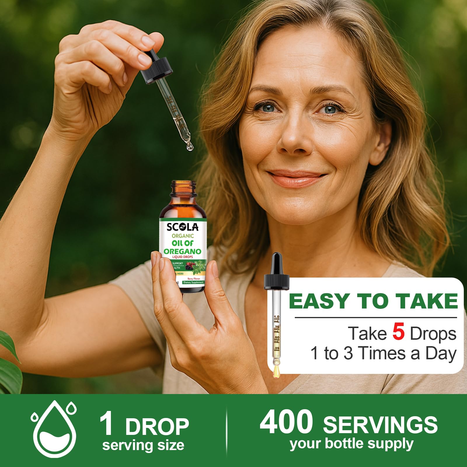 SCOLA Organic oregano drops used in drinks for easy ingestion