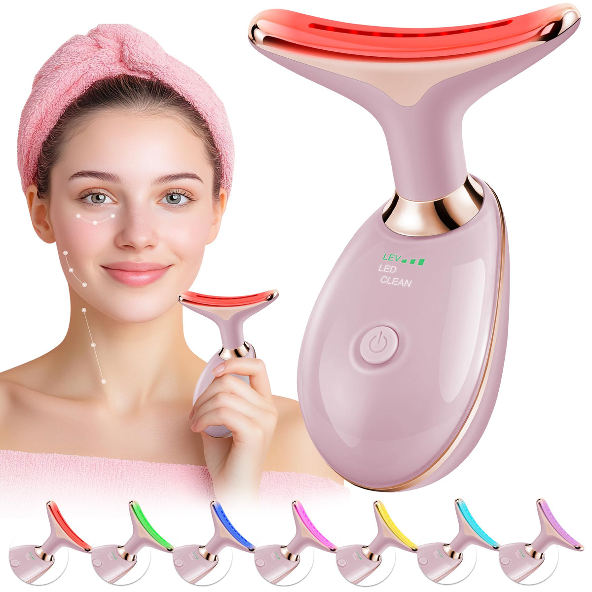 Scopck red-light facial wand in rose gold for convenient at-home skincare sessions.