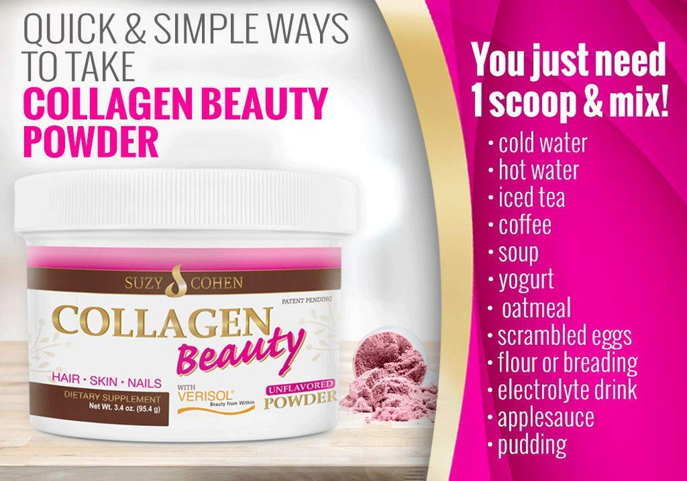 Script Essentials Collagen Beauty Powder verisol peptides emphasize hair and nail support.