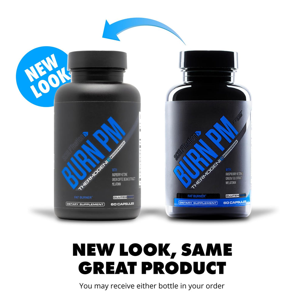 Sculpt Nation Burn PM pills close-up showing capsules