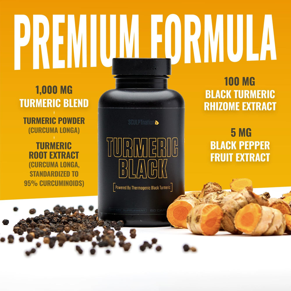 Sculpt Nation Turmeric bottle pour demonstrates easy daily intake.