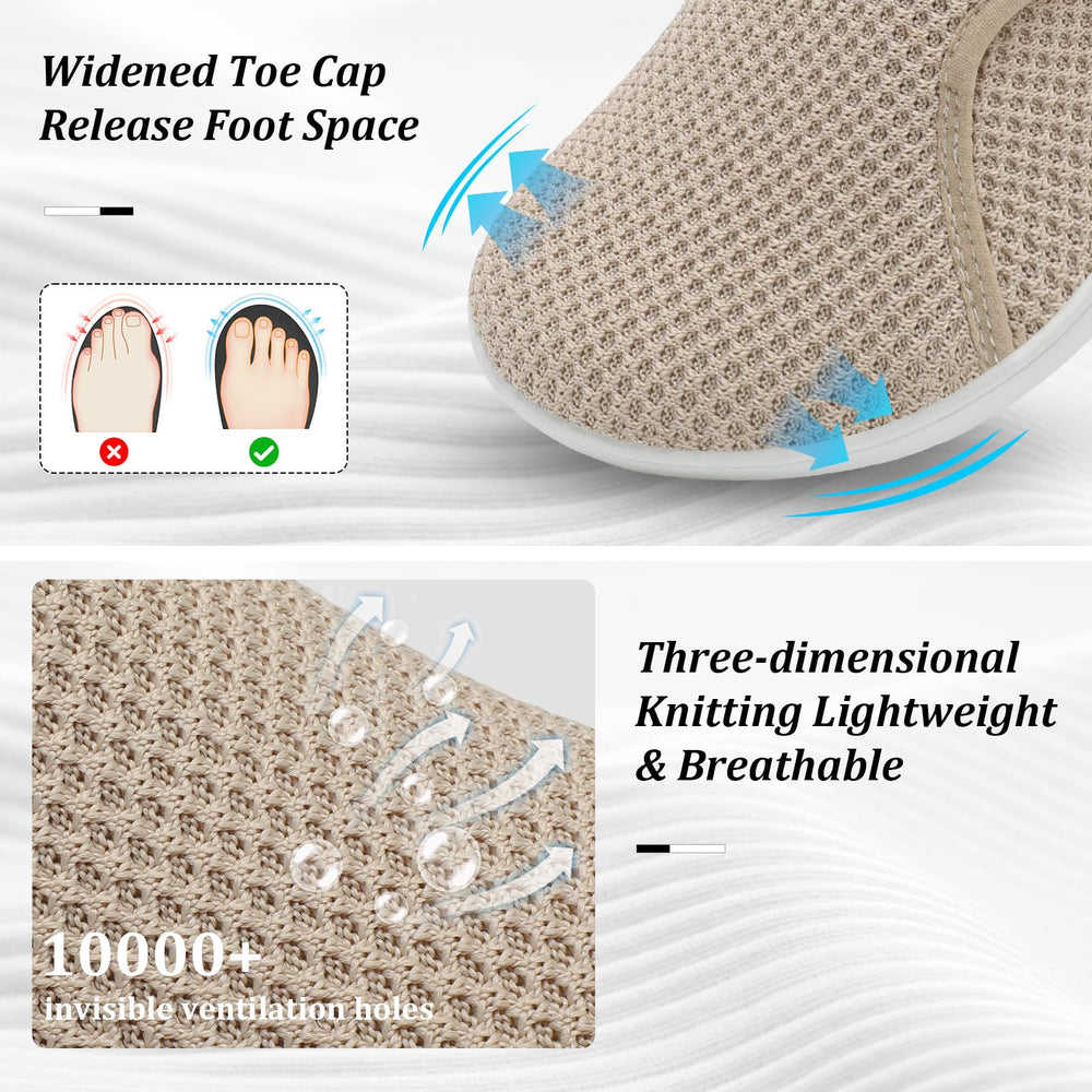 SCURTAIN extra-wide toe design image showing roomier fit for bunion comfort.