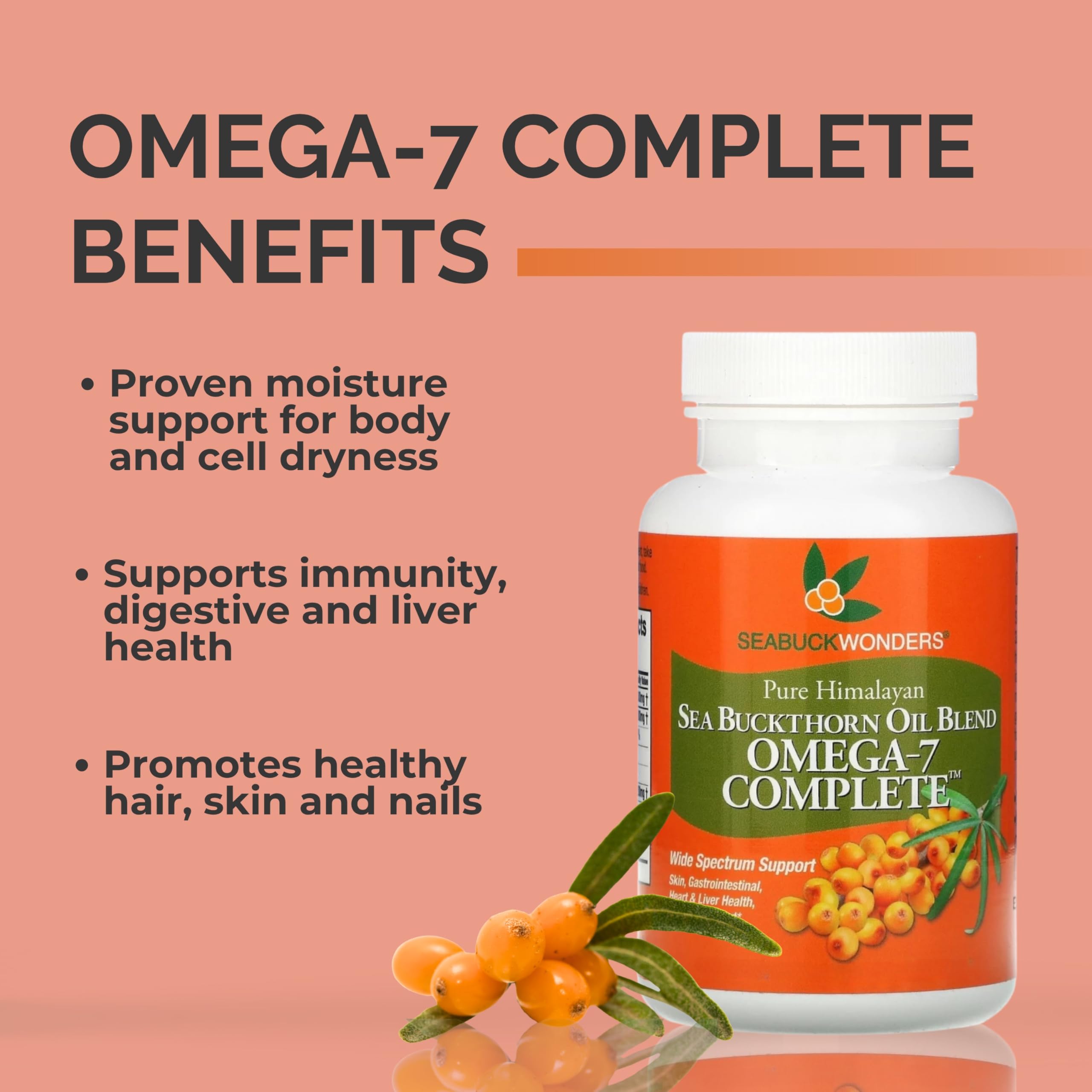 SEABUCKWONDERS omega-7 softgels pack for daily use.