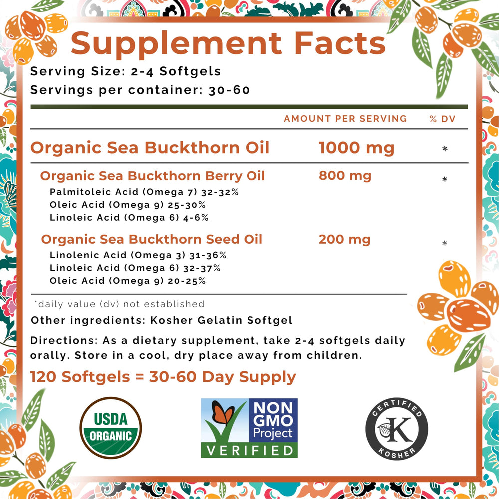 SeabuckWonders product label highlights USDA Organic certification.