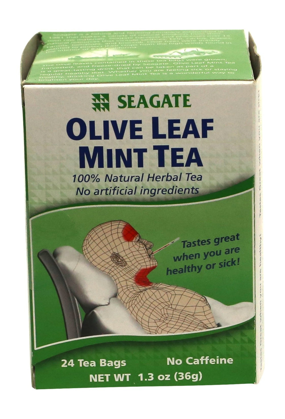 Seagate olive leaf herbal mint tea box for daily refreshment