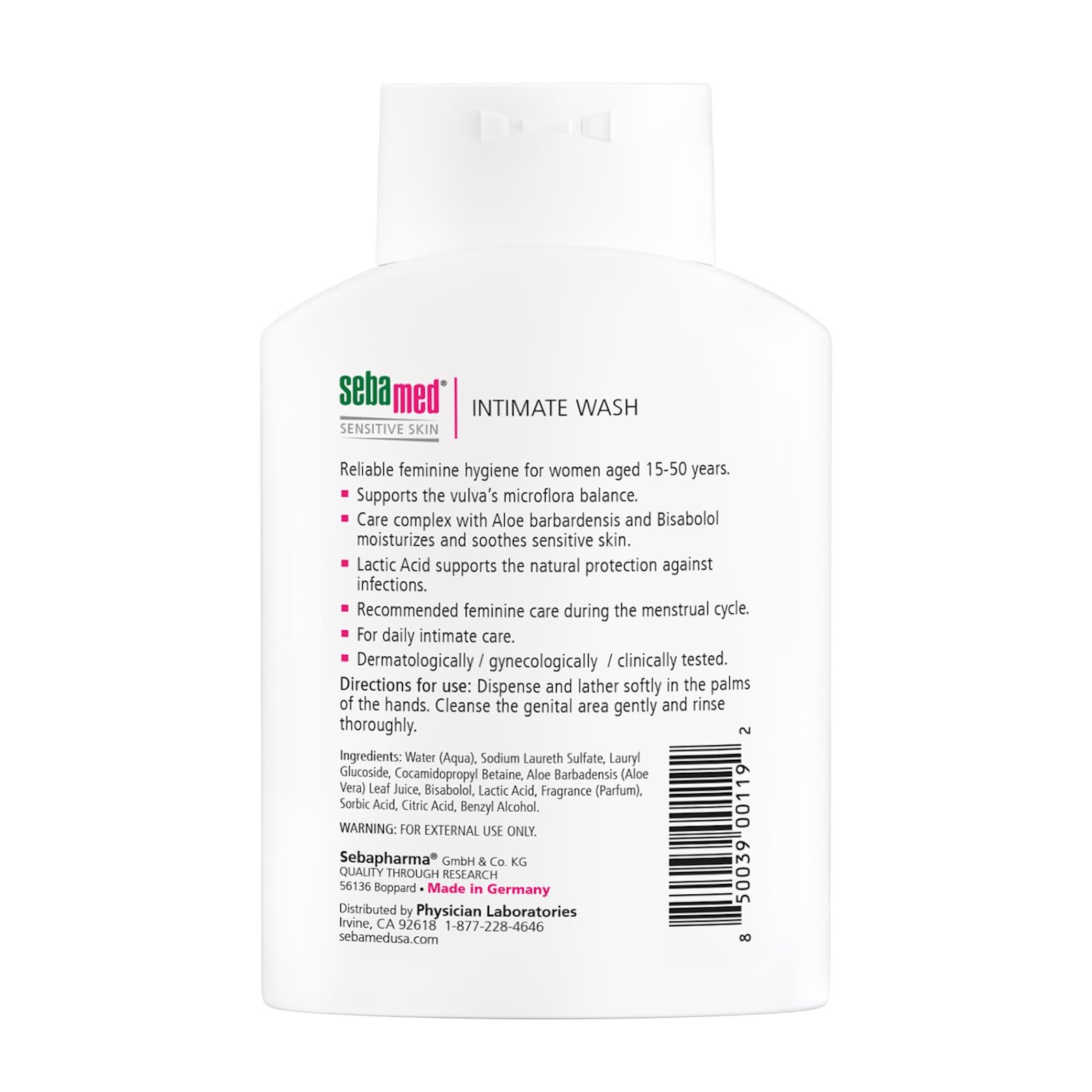 SEBAMED packaging highlights organic tenside formula for sensitive skin