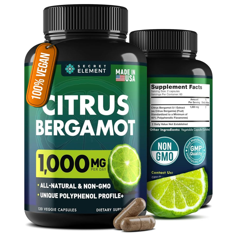 Secret Element Citrus Bergamot bottle front with 1000 mg capsules for daily heart support