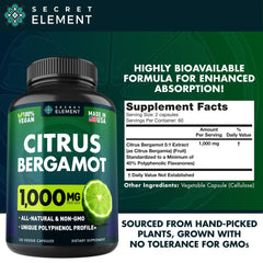 Secret Element Citrus Bergamot label closeup emphasizing clean, pure bergamot extract