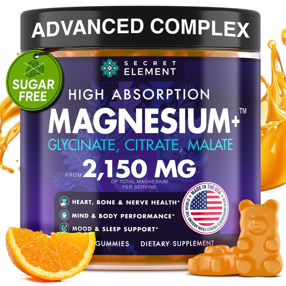 Secret Element Magnesium Glycinate Gummies orange bottle closeup supports daily wellness