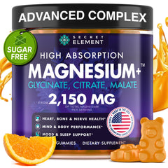 Secret Element Magnesium Glycinate Gummies orange bottle closeup supports daily wellness
