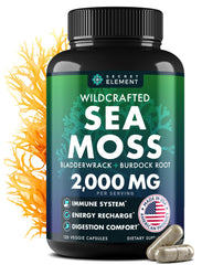 Secret Element Sea Moss capsules bottle being poured for daily energy support