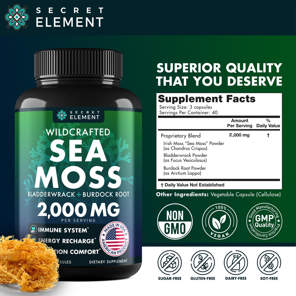 Texture of Secret Element sea moss capsules showing powder inside