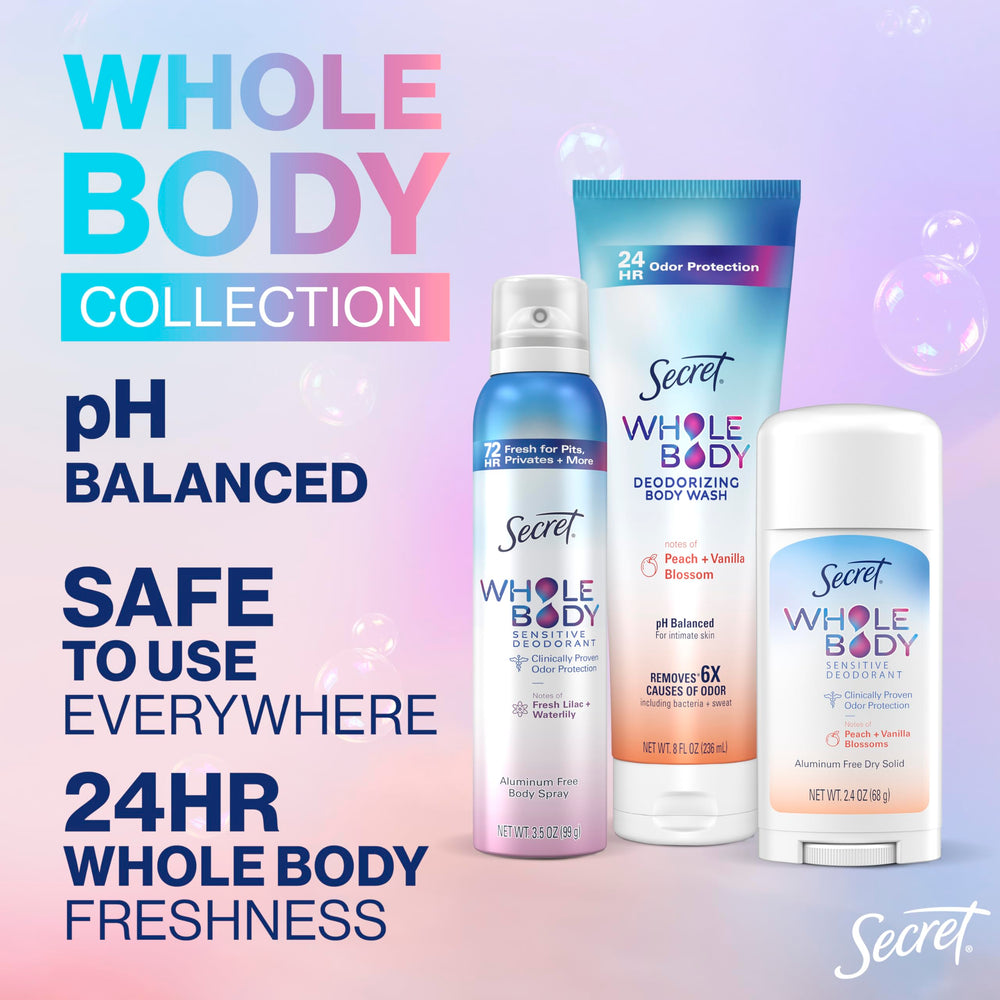 Secret PENDING Peach and Vanilla bottle shown with soft lighting for fresh daily use