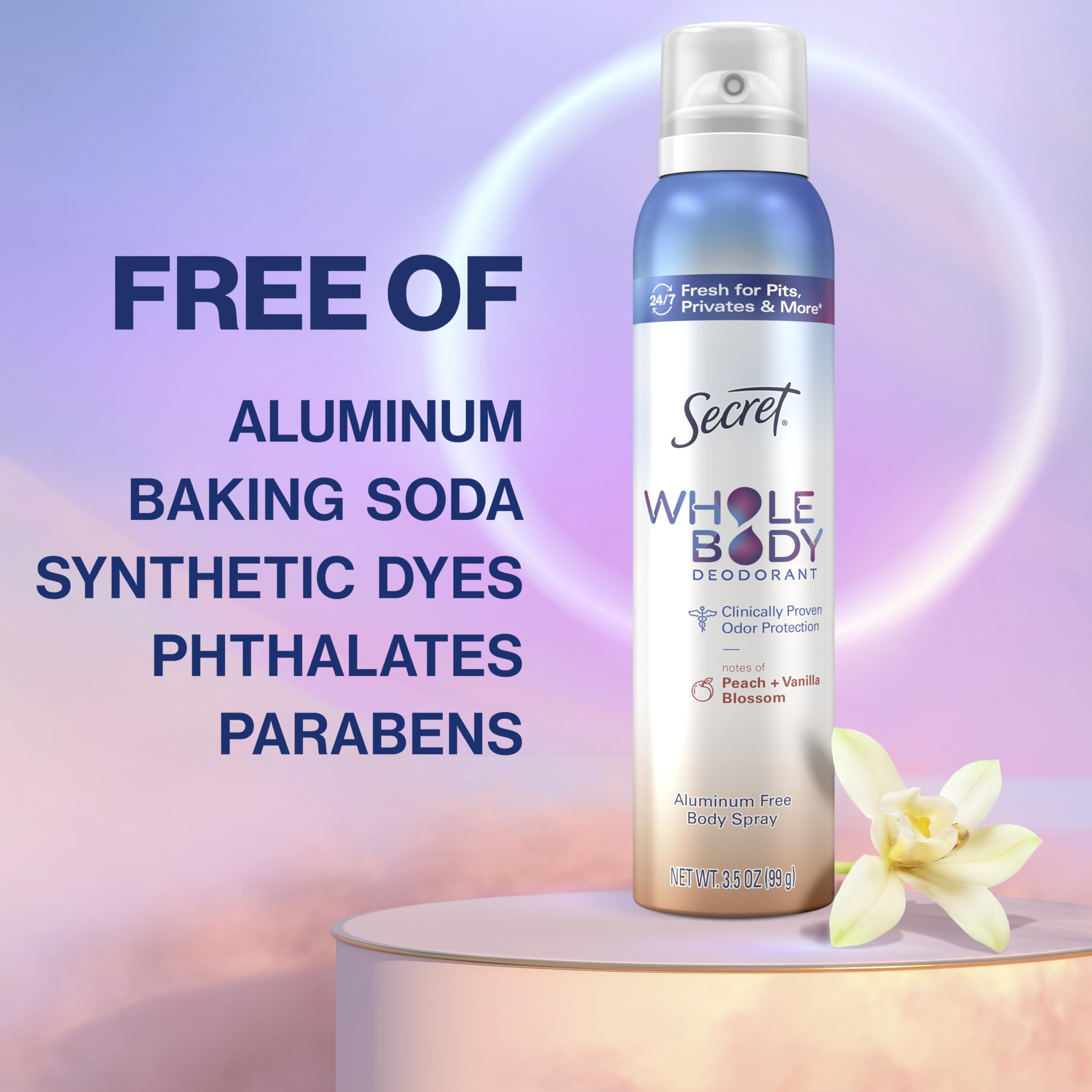Secret PENDING Peach and Vanilla travel size with compact spray for on-the-go freshness