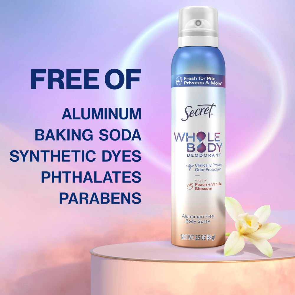 Secret PENDING Peach and Vanilla travel size with compact spray for on-the-go freshness
