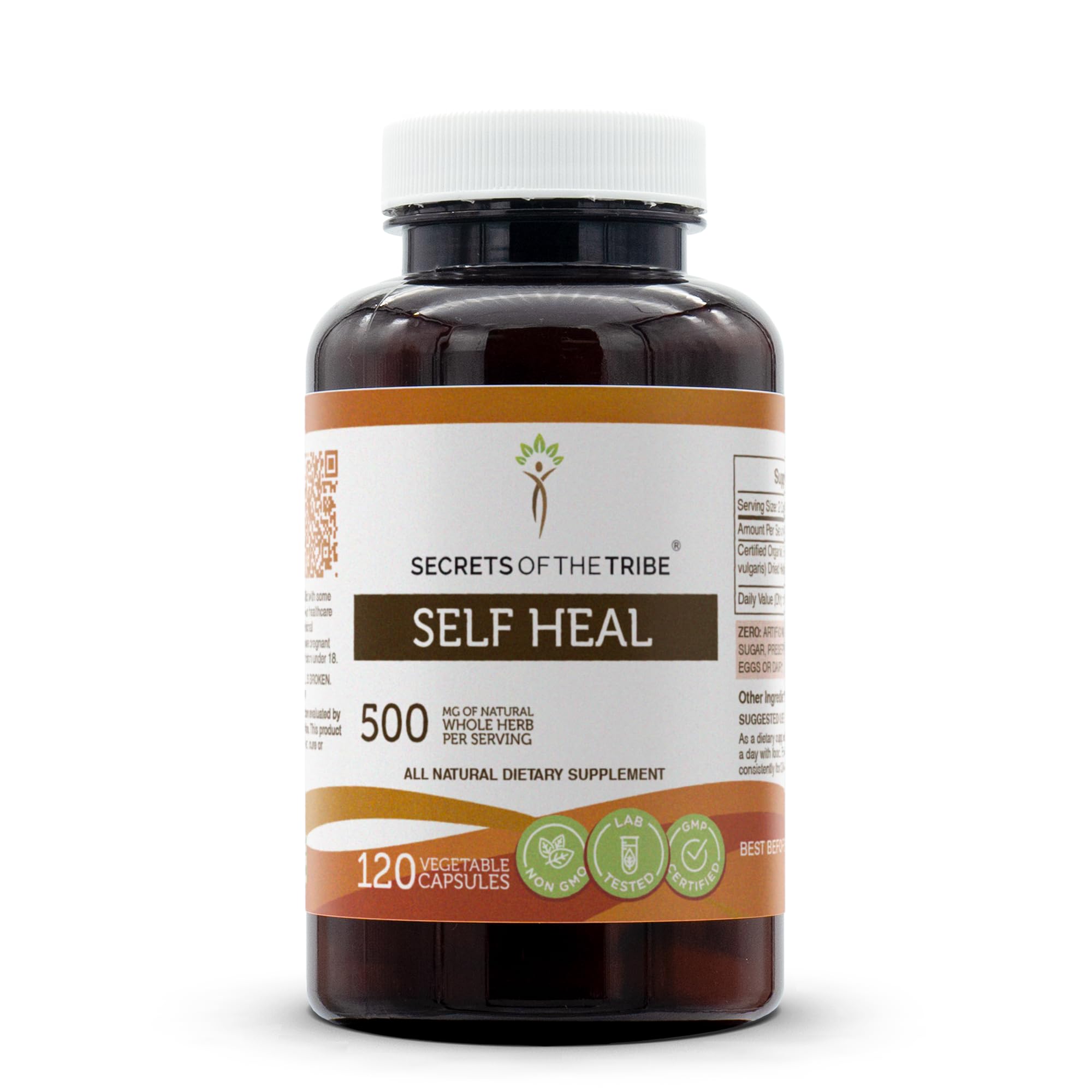 Secrets of the Tribe Self Heal bottle—veggie capsules for easy daily wellness.