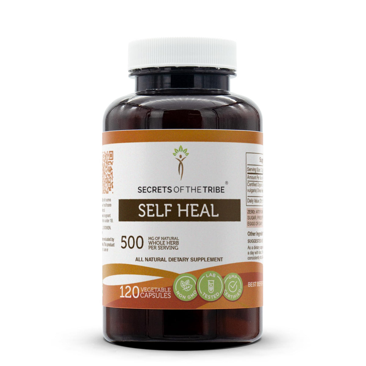 Secrets of the Tribe Self Heal bottle—veggie capsules for easy daily wellness.
