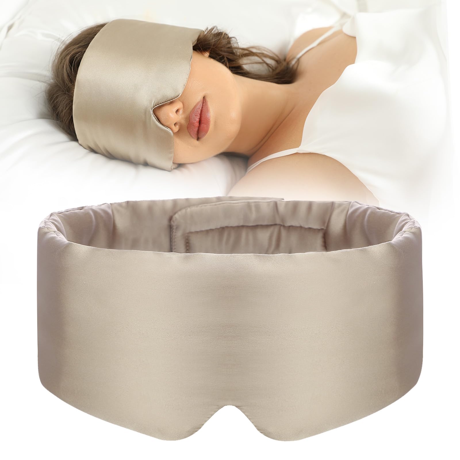 SECZIPE mulberry silk sleep mask with adjustable band for a comfortable, secure fit.