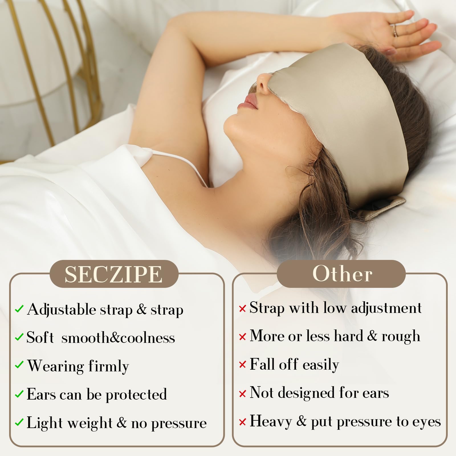SECZIPE taupe color sleep mask complements any travel kit.