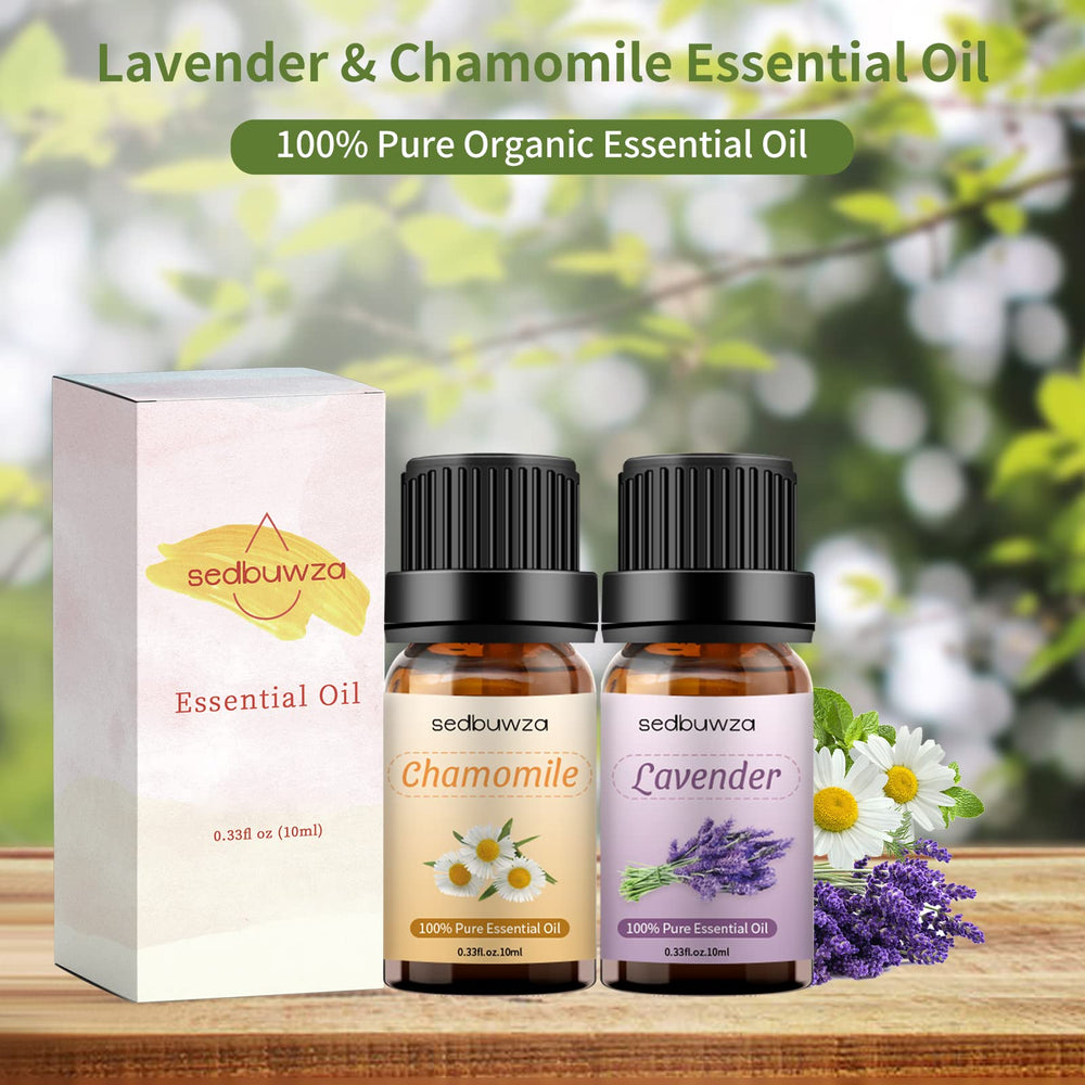 Sedbuwza chamomile essential oil bottle close-up for skin care use