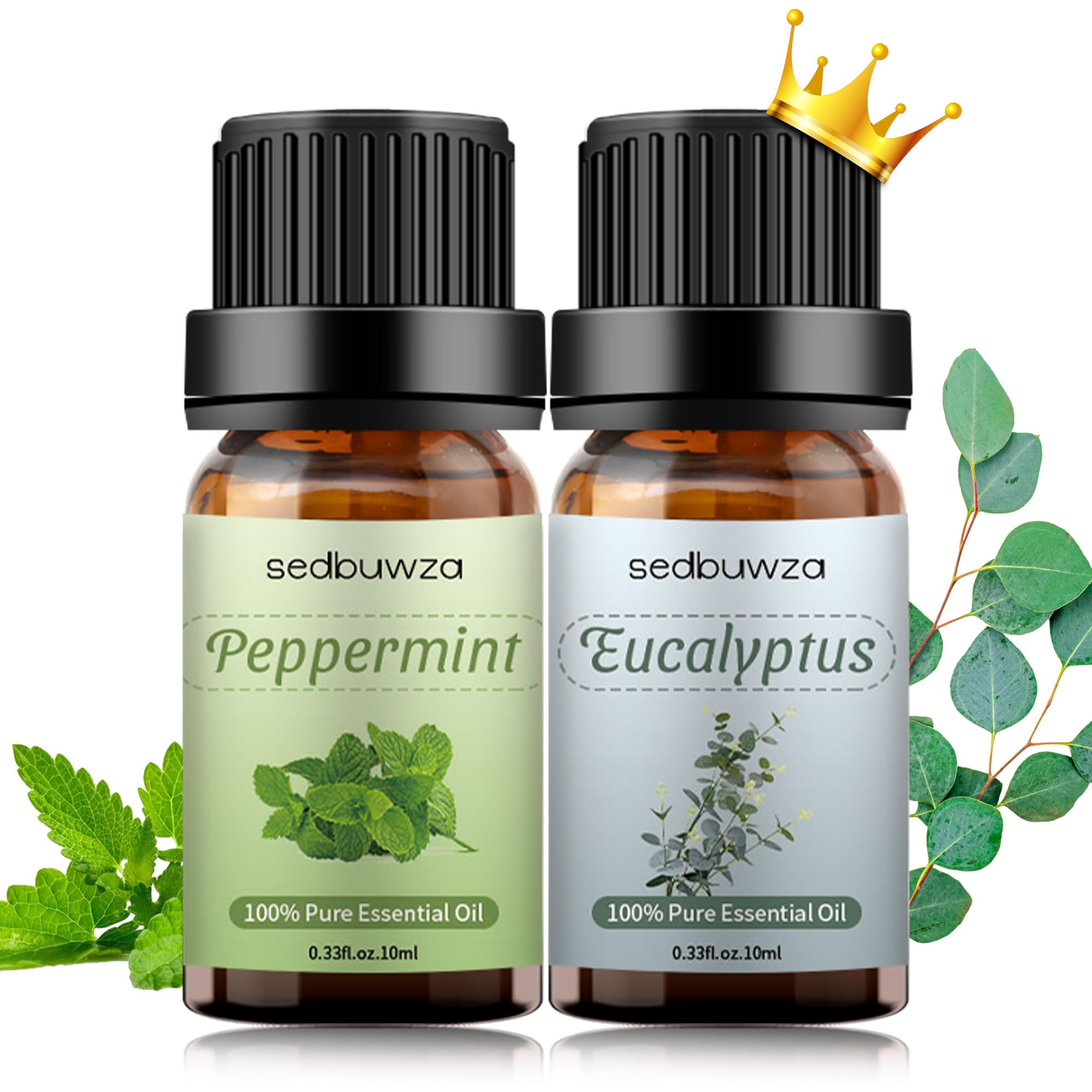 Sedbuwza aceites esenciales menta y eucalipto en frasco ámbar para difusor