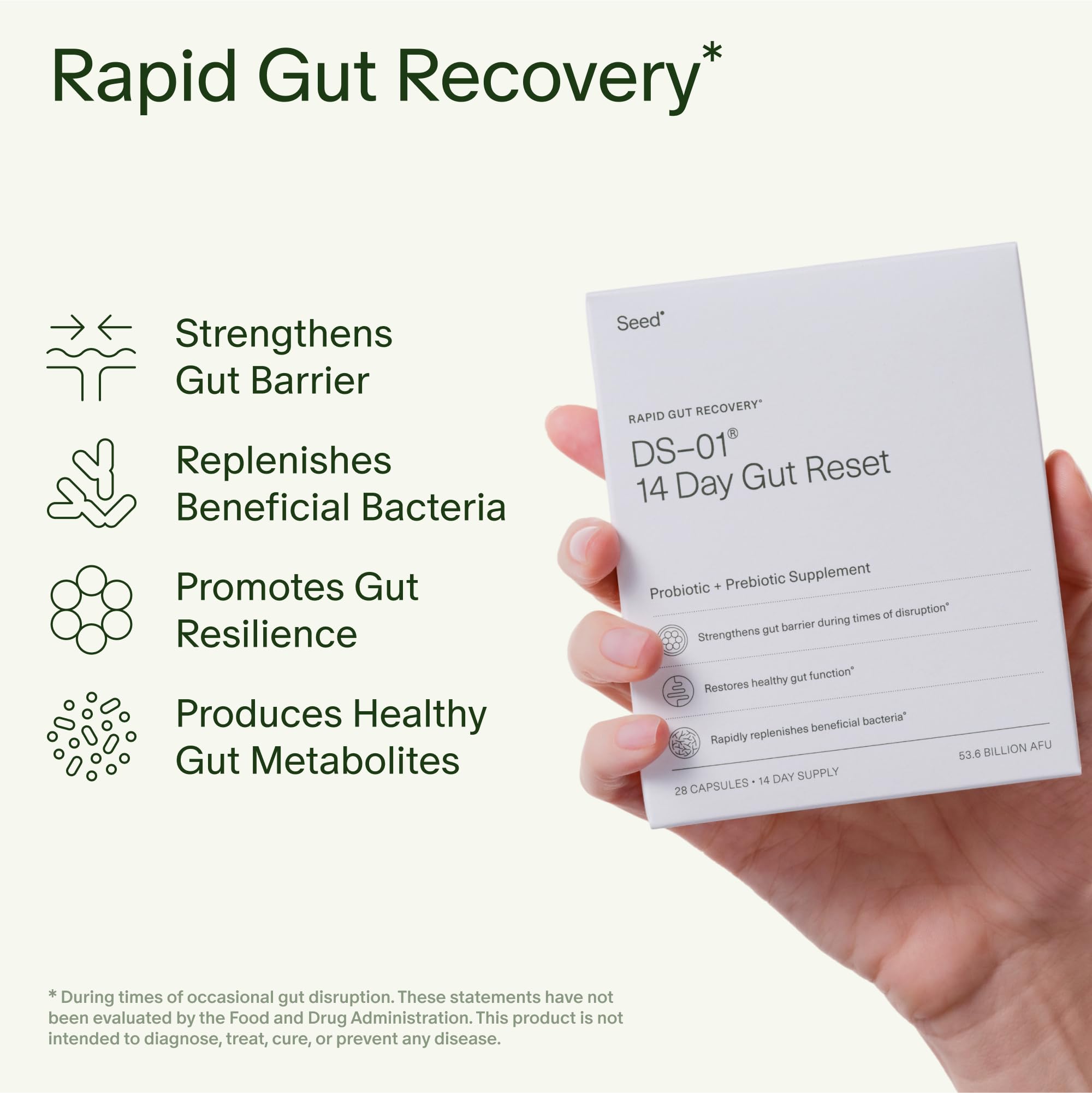 Seed 14 Day Gut Reset capsules closeup emphasizing texture for probiotic delivery.