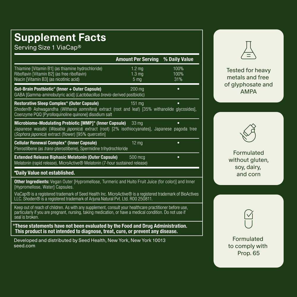 Seed PM-02 clinical testing badge on packaging highlighting safety checks.