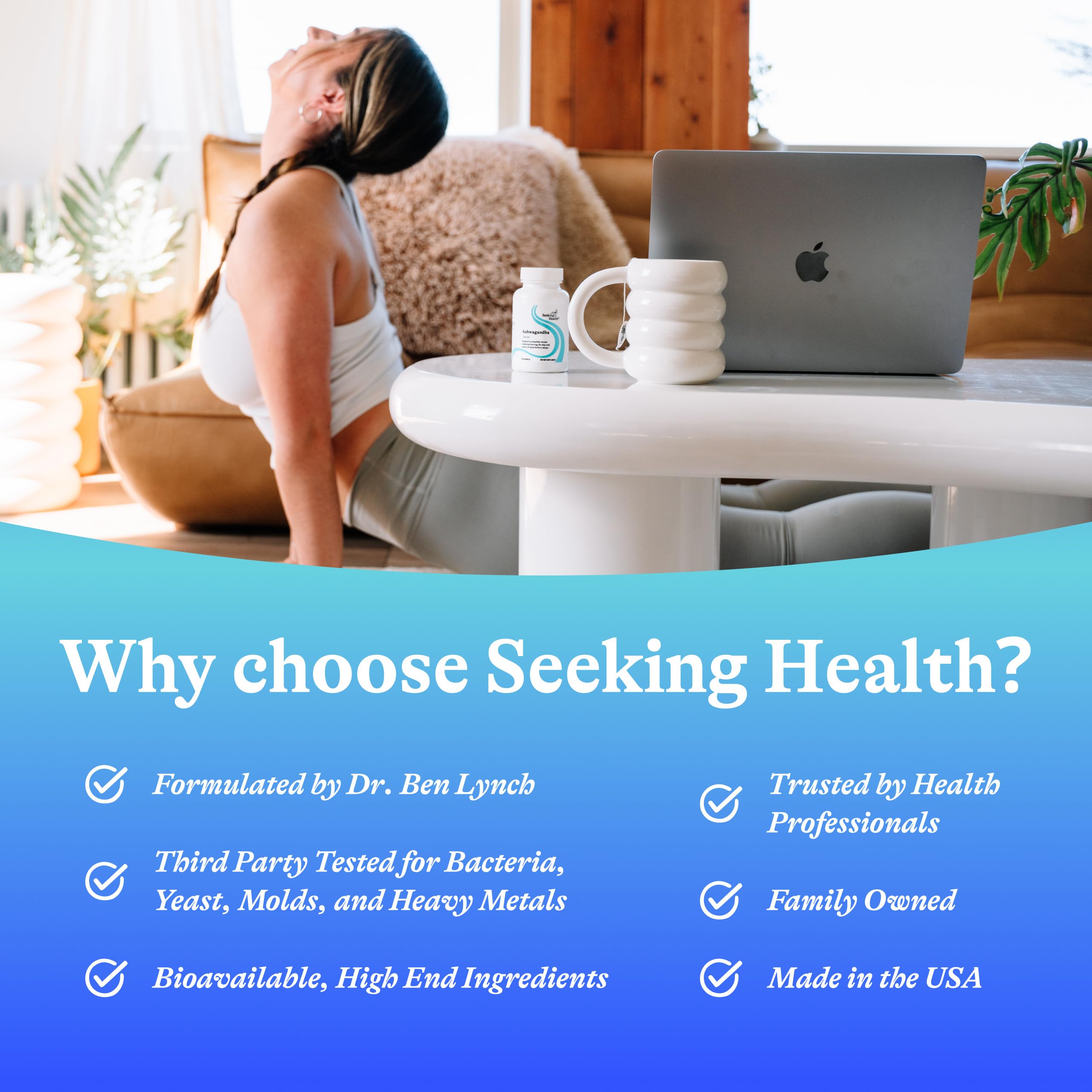 Seeking Health Ashwagandha glass with capsules conveys easy consumption