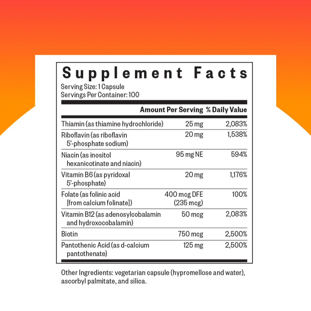 Seeking Health B Complex MF capsules close-up for steady energy support.