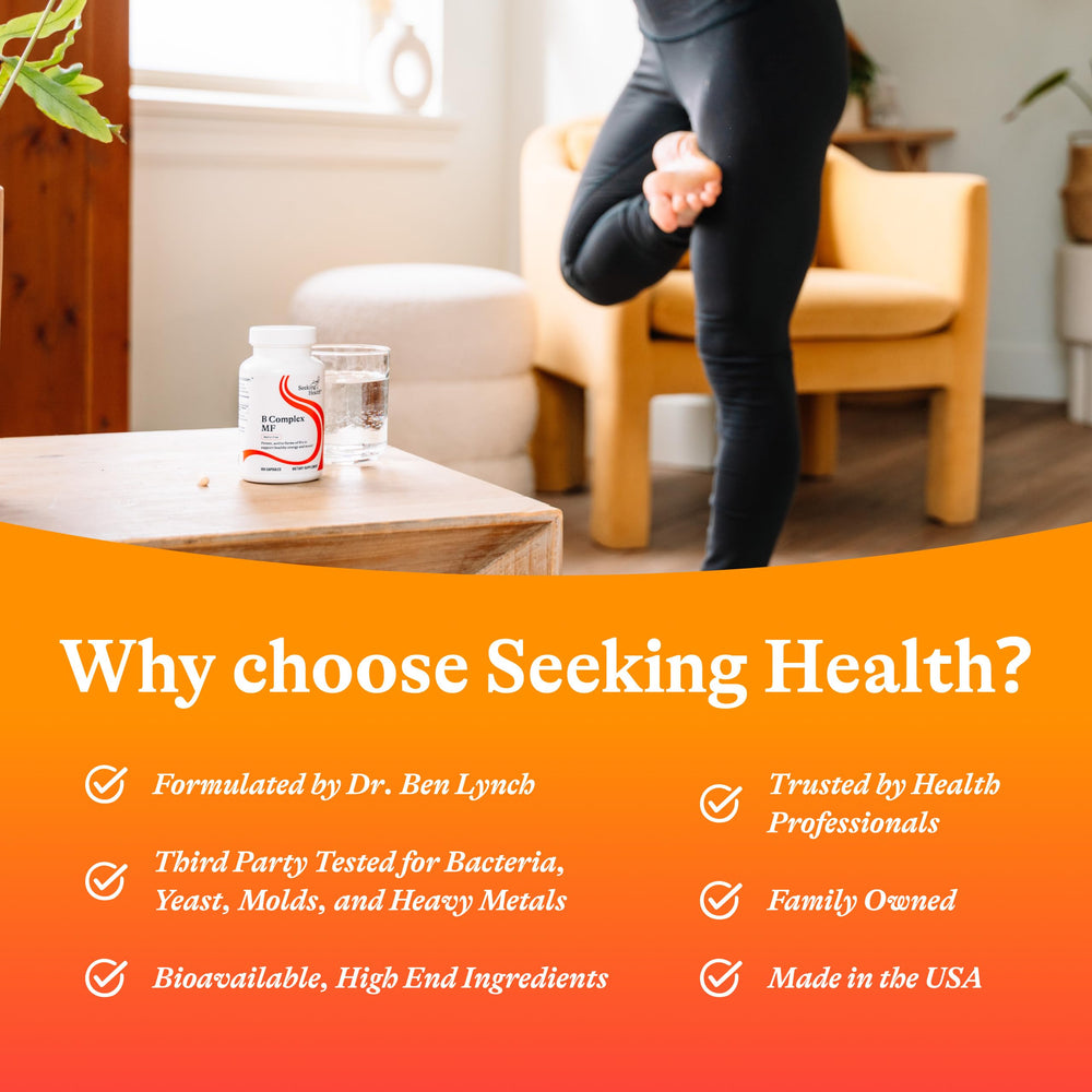 Seeking Health B Complex MF packaging box showing labeling transparency.