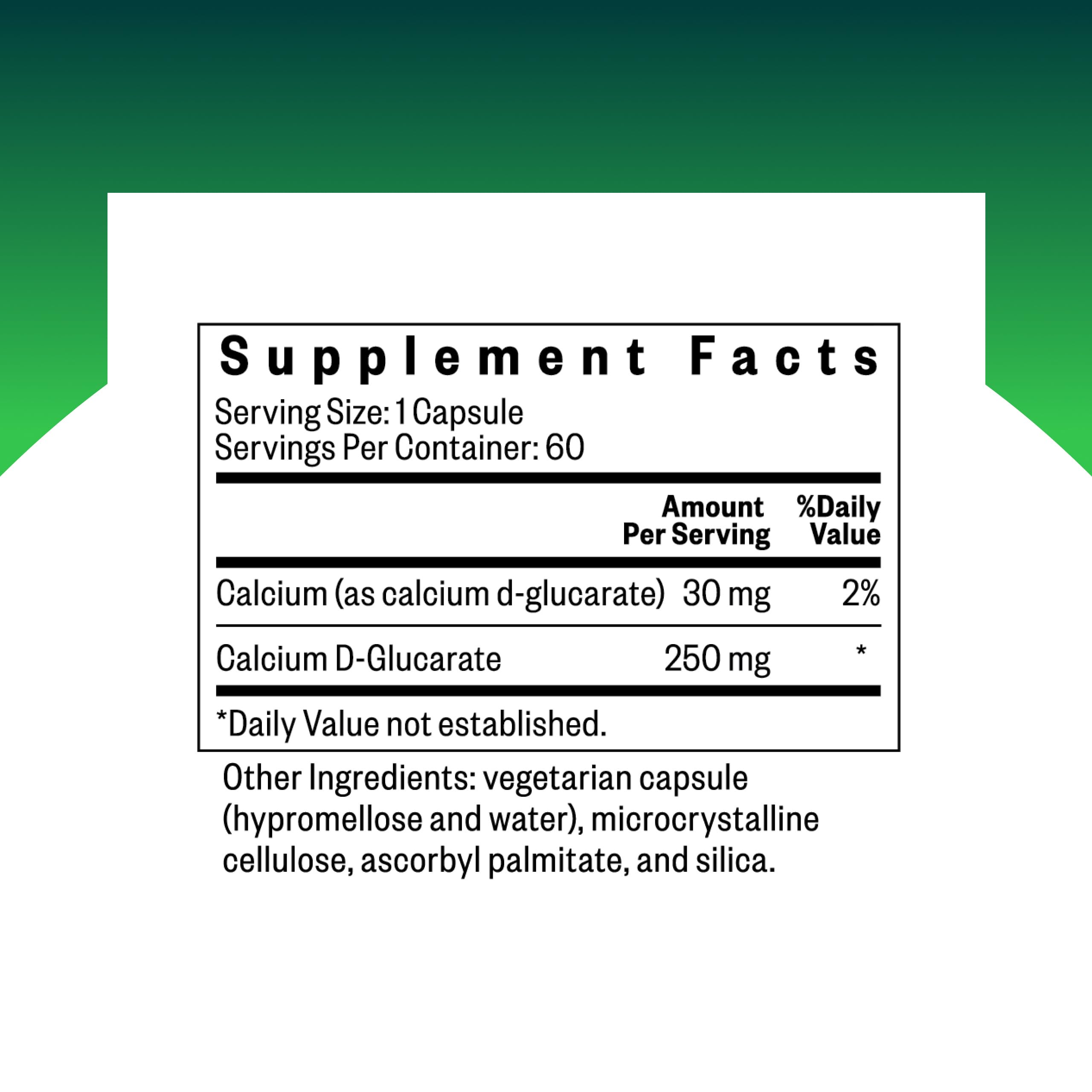 Seeking Health Calcium D-Glucarate capsules closeup highlighting daily metabolism support.