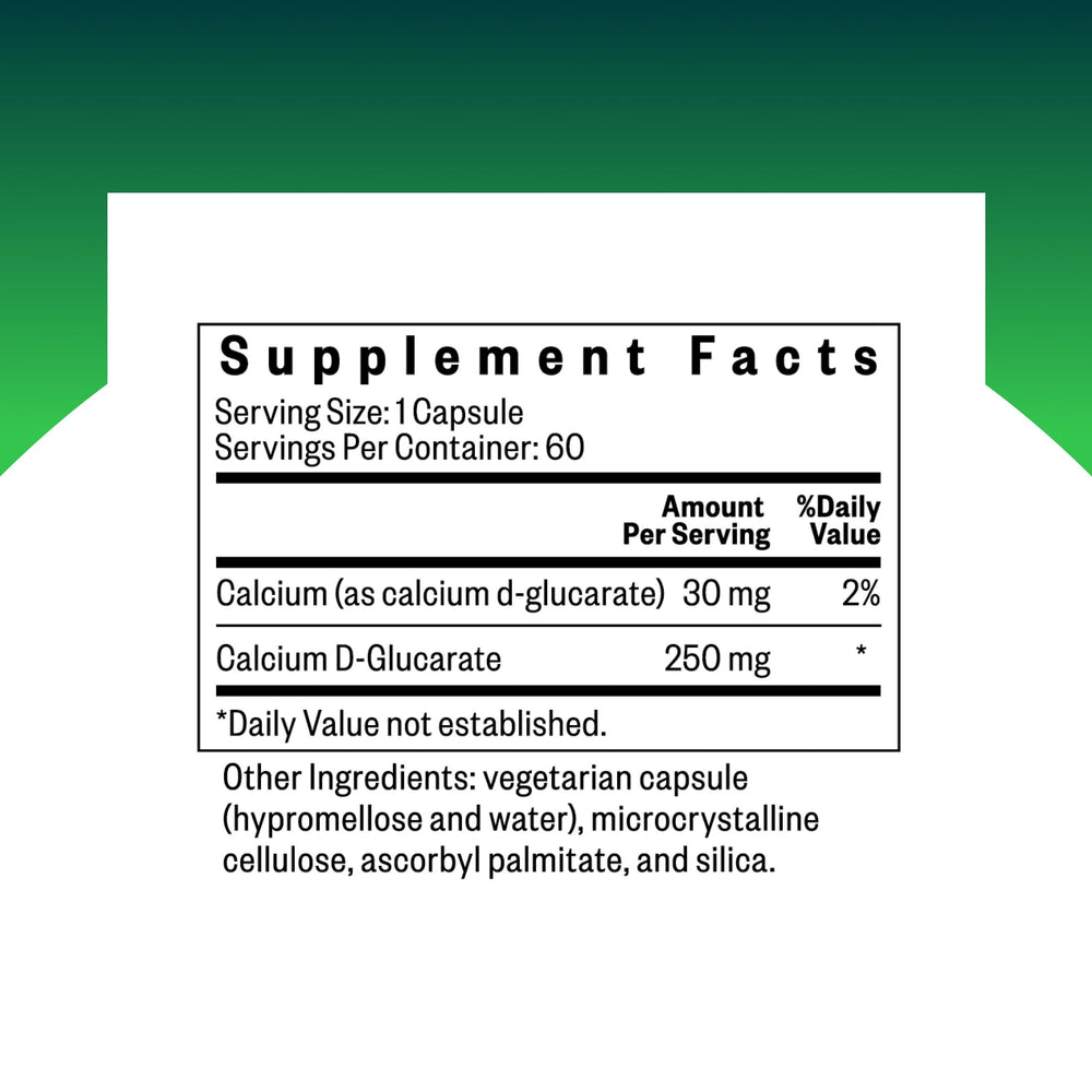 Seeking Health Calcium D-Glucarate capsules closeup highlighting daily metabolism support.