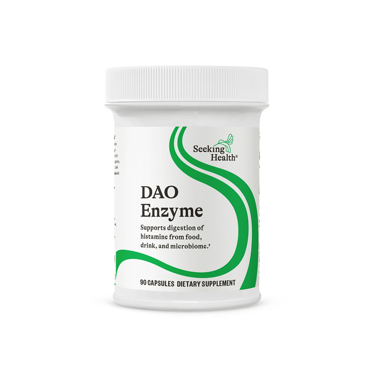 Seeking Health DAO Enzyme bottle with clear label supporting histamine digestion