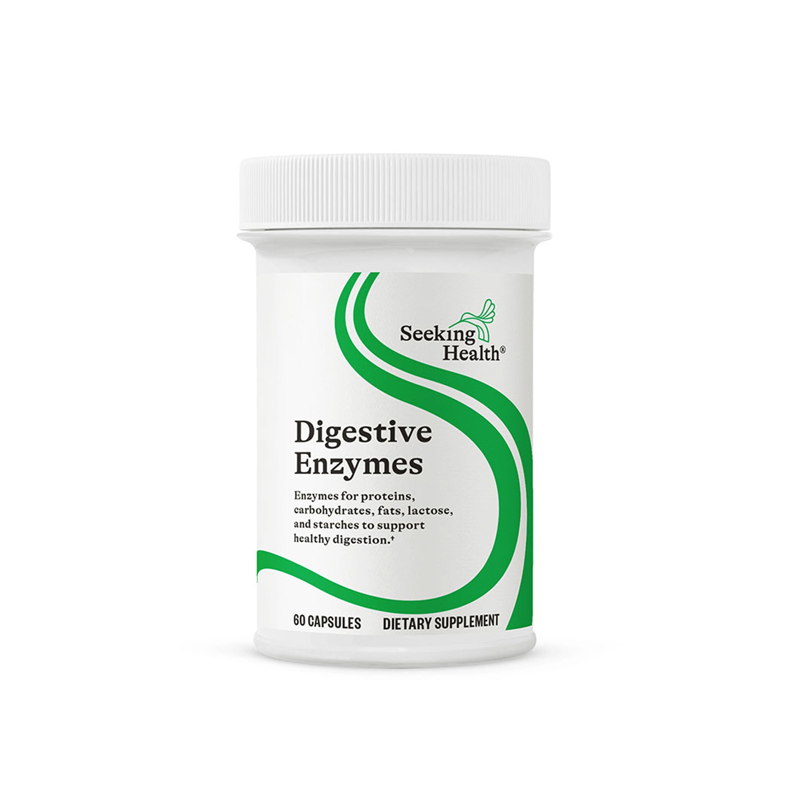 Seeking Health Digestive Enzymes bottle front with vegetarian capsules for balanced digestion