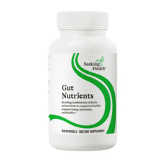 Seeking Health Gut Nutrients bottle front view highlighting gluten-free GI support.