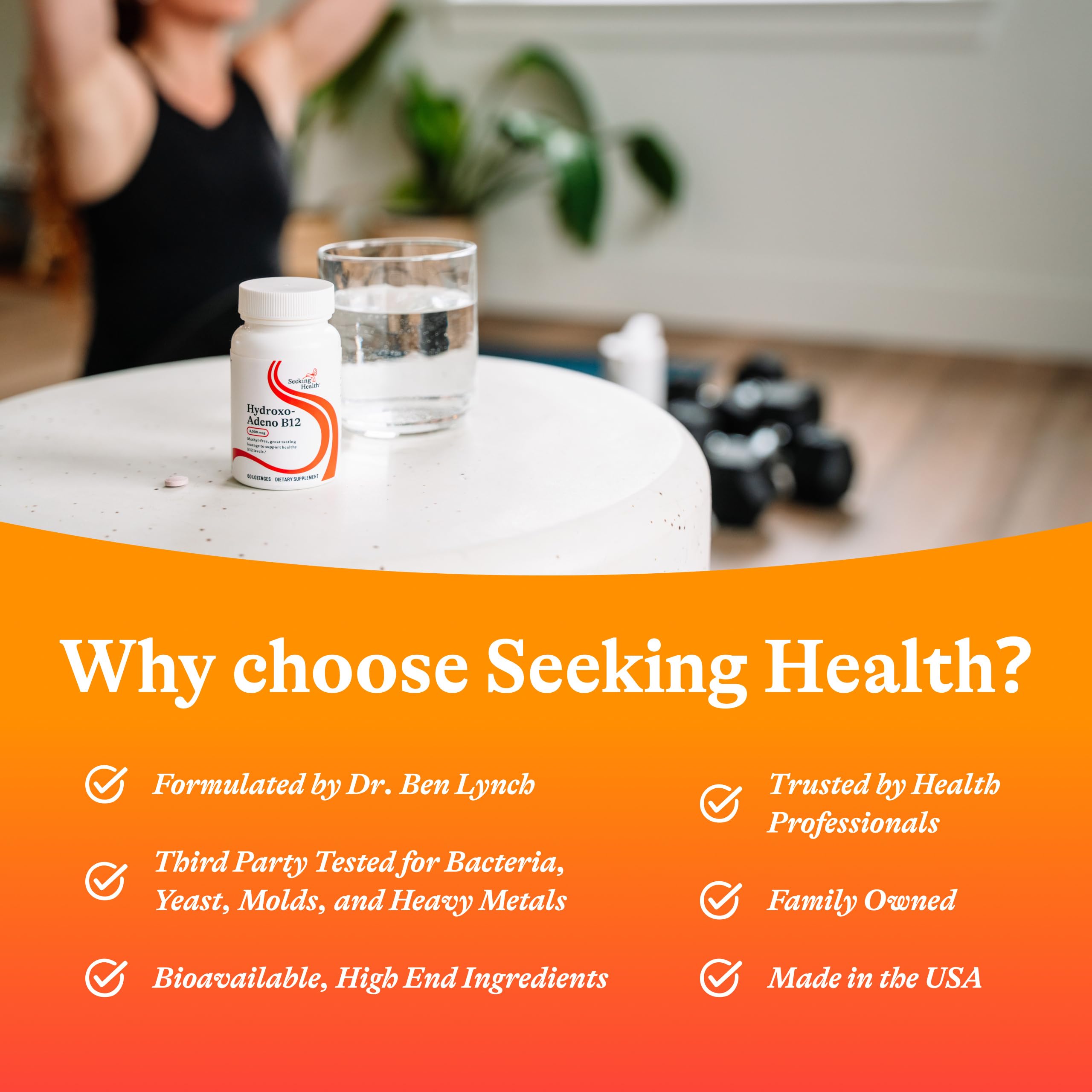Seeking Health Hydroxo-Adeno B12 bottle and box for daily routine.