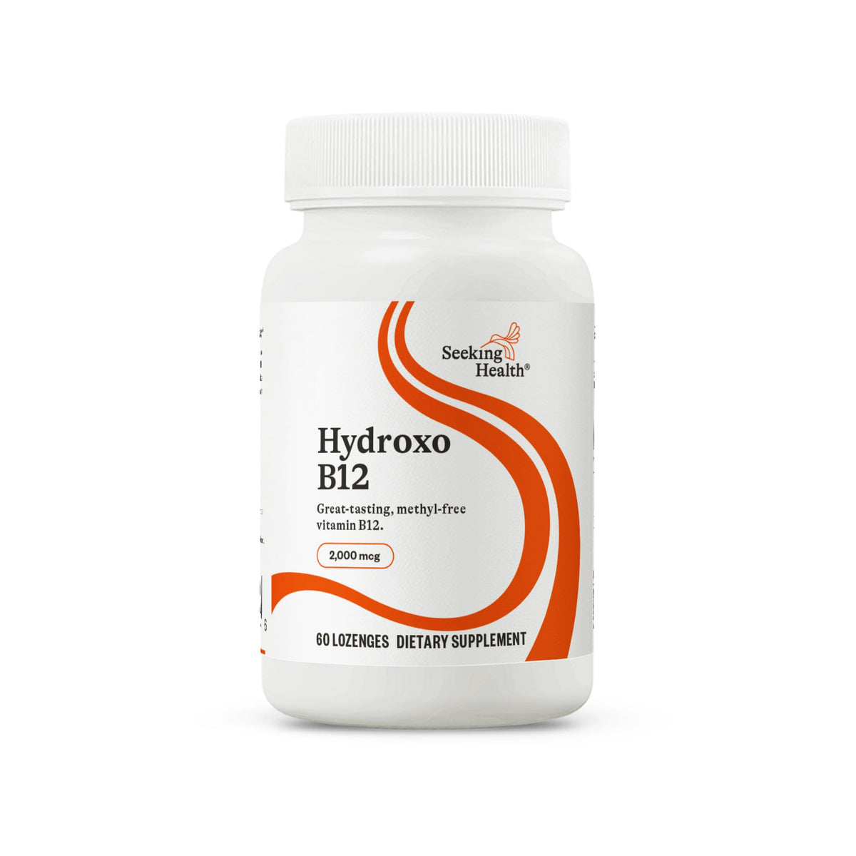 Seeking Health Hydroxo B12 lozenges bottle highlighting energy support potential.