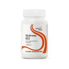 Seeking Health Hydroxo B12 lozenges bottle highlighting energy support potential.
