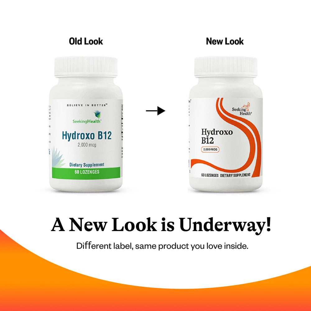 Seeking Health Hydroxo B12 nutrition label informs allergen-free ingredients.