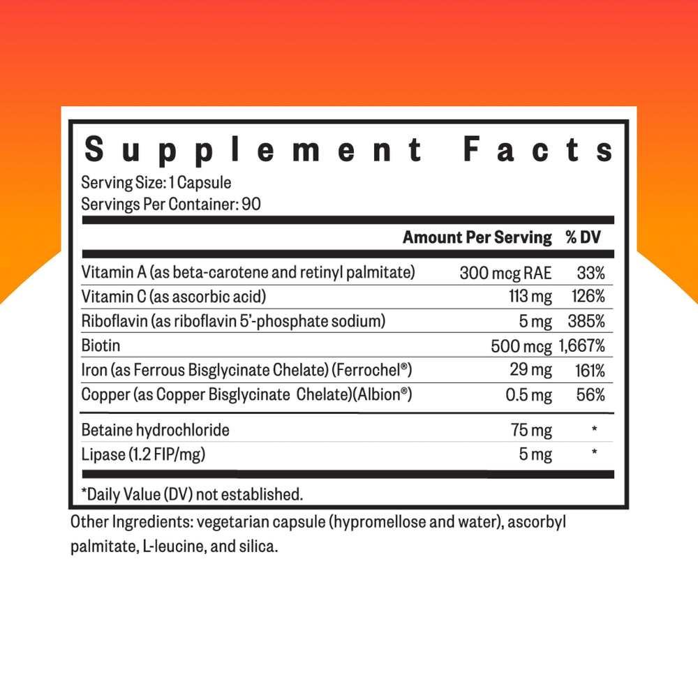 Capsules close-up showing vegan-friendly iron designed for stomach comfort
